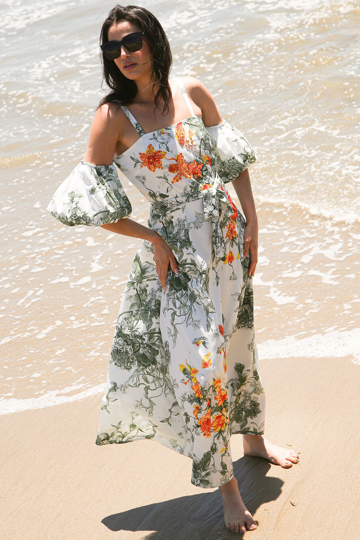 Cathy Tropical Print Falling Off Shoulder Maxi Dress - Shop Beulah Style