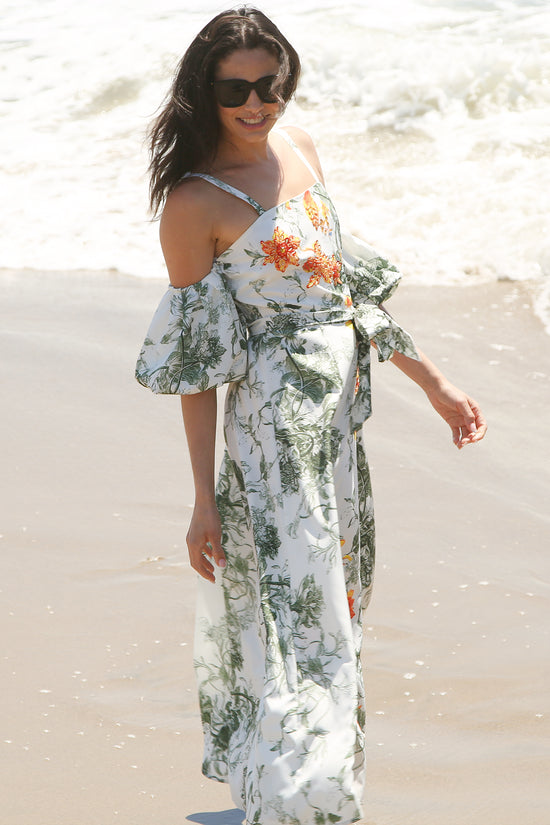 Cathy Tropical Print Falling Off Shoulder Maxi Dress - Shop Beulah Style
