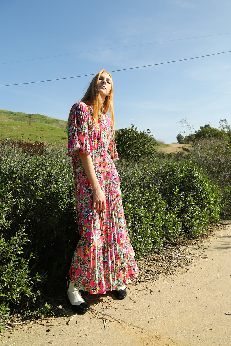 Cora Paisley Print Pleated Dress - Shop Beulah Style