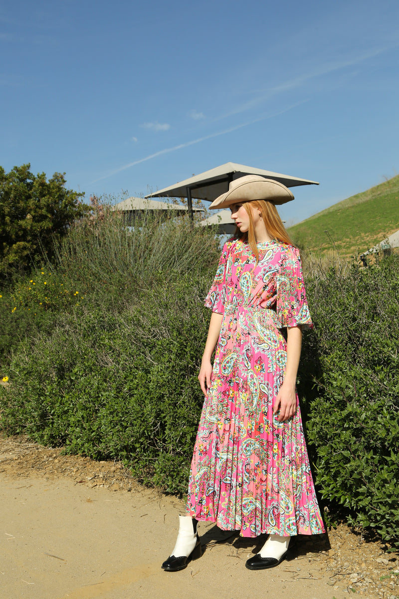 Cora Paisley Print Pleated Dress - Shop Beulah Style