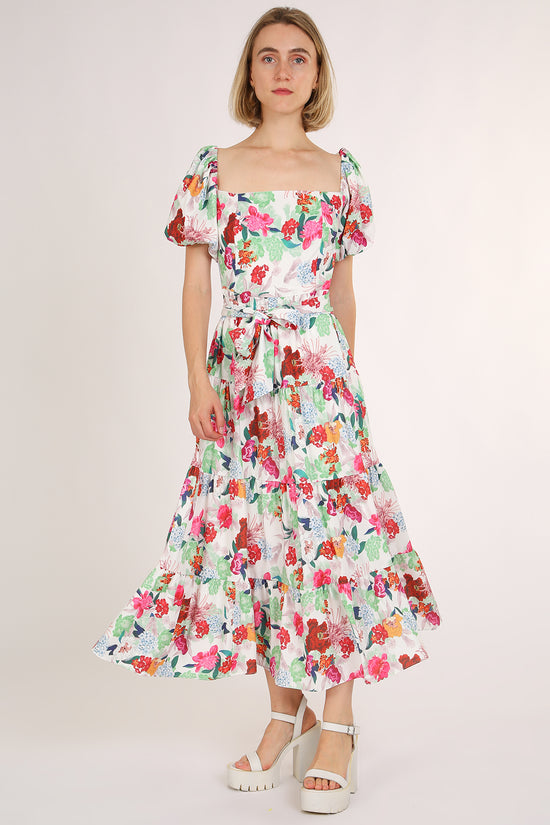 Cameron Floral Printed Square Puff Tiered Maxi Dress - Shop Beulah Style