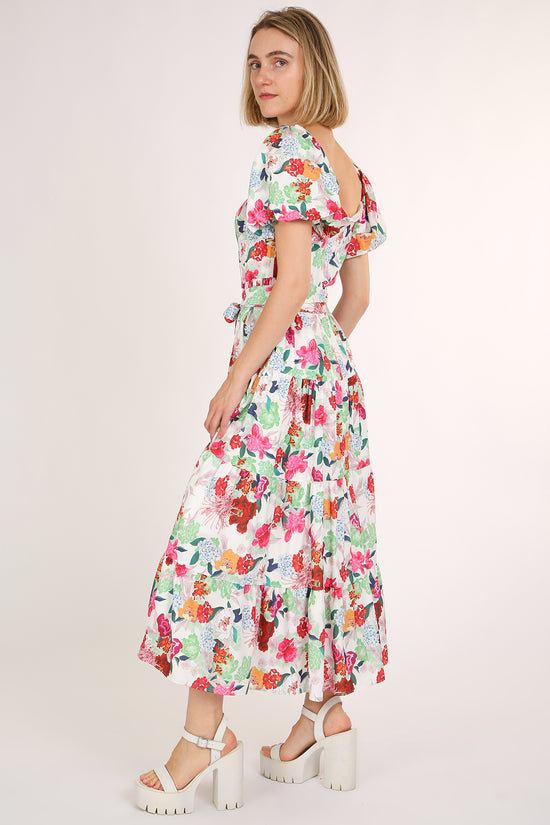 Cameron Floral Printed Square Puff Tiered Maxi Dress - Shop Beulah Style