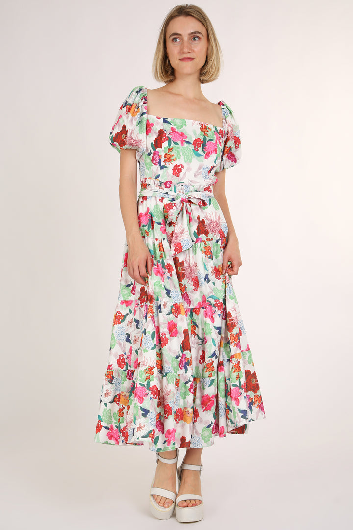 Cameron Floral Printed Square Puff Tiered Maxi Dress