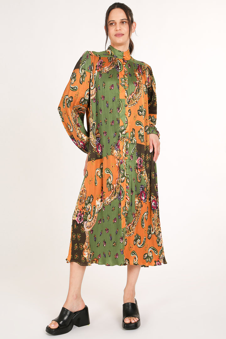 Jack Floral Paisley Print Pleated Button Down Midi Dress