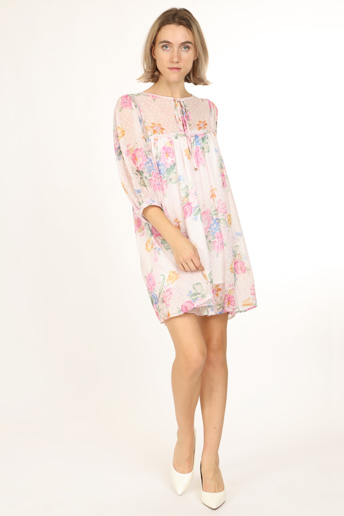 Nolan Floral & Polka Dot Printed Sheer Mini Shift Dress