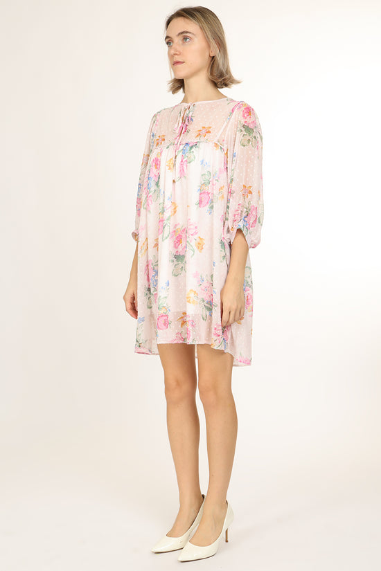Nolan Floral & Polka Dot Printed Sheer Mini Shift Dress