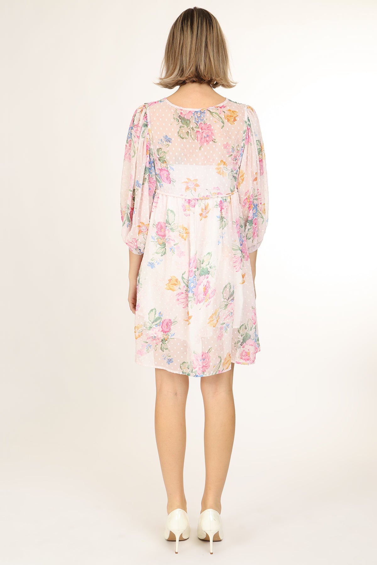 Nolan Floral & Polka Dot Printed Sheer Mini Shift Dress