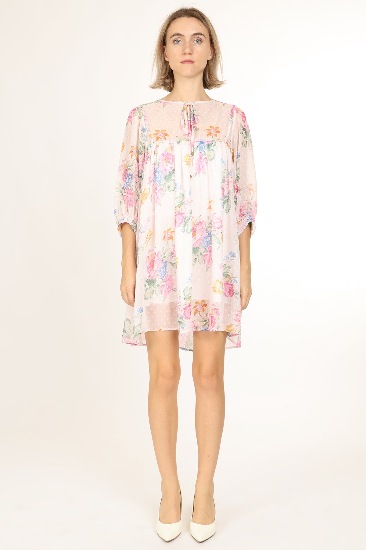 Nolan Floral & Polka Dot Printed Sheer Mini Shift Dress