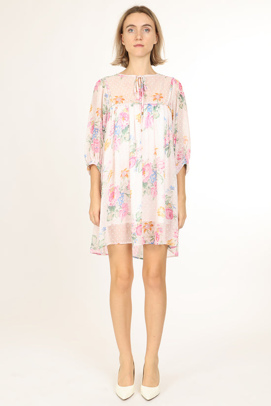 Nolan Floral & Polka Dot Printed Sheer Mini Shift Dress