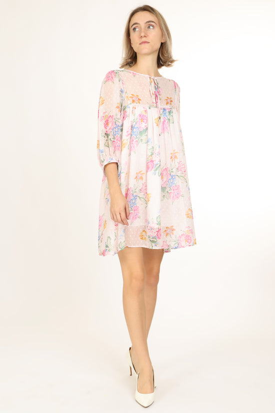 Nolan Floral & Polka Dot Printed Sheer Mini Shift Dress
