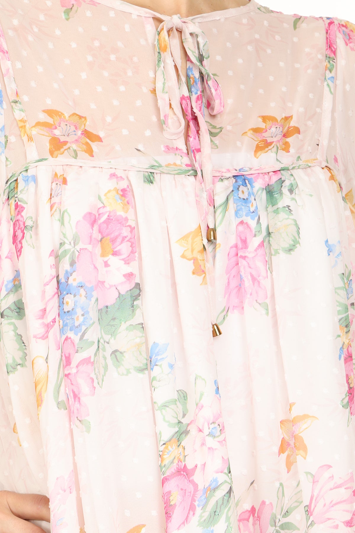 Nolan Floral & Polka Dot Printed Sheer Mini Shift Dress