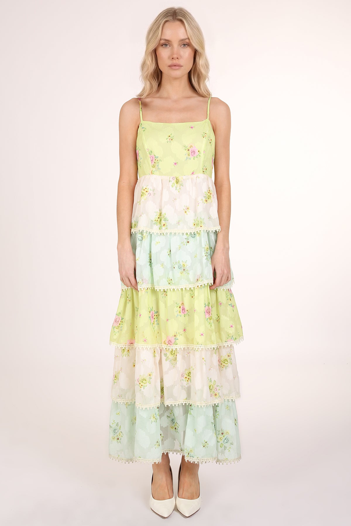 Jacky Floral Print Lace Trim Tiered Maxi Slip Dress - Shop Beulah Style