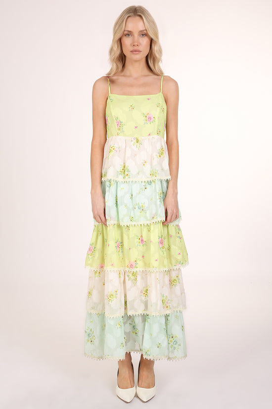 Jacky Floral Print Lace Trim Tiered Maxi Slip Dress - Shop Beulah Style