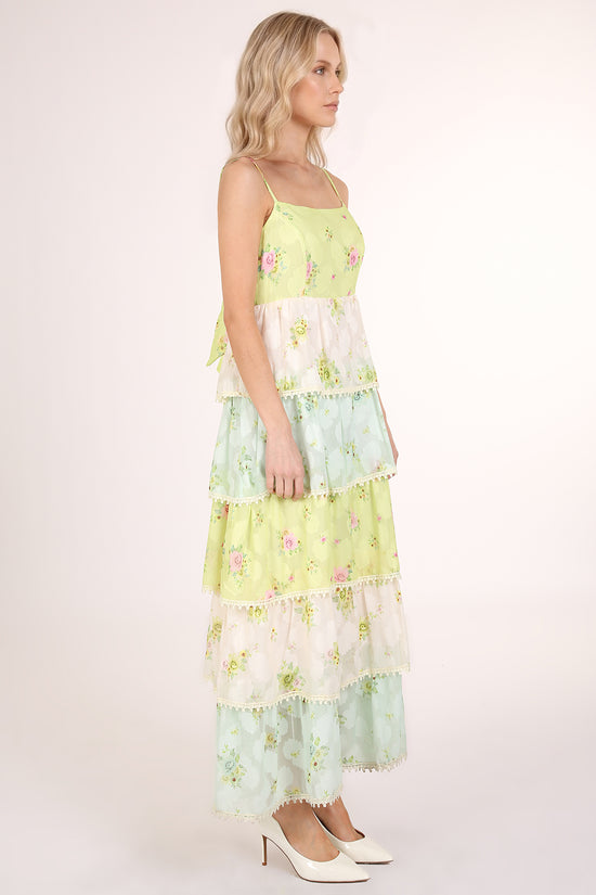 Jacky Floral Print Lace Trim Tiered Maxi Slip Dress - Shop Beulah Style