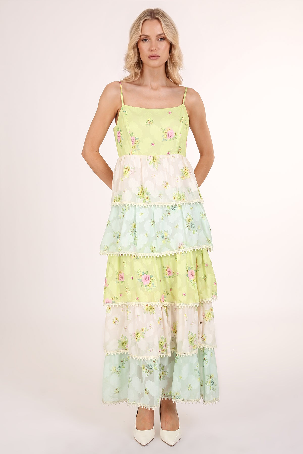 Jacky Floral Print Lace Trim Tiered Maxi Slip Dress - Shop Beulah Style