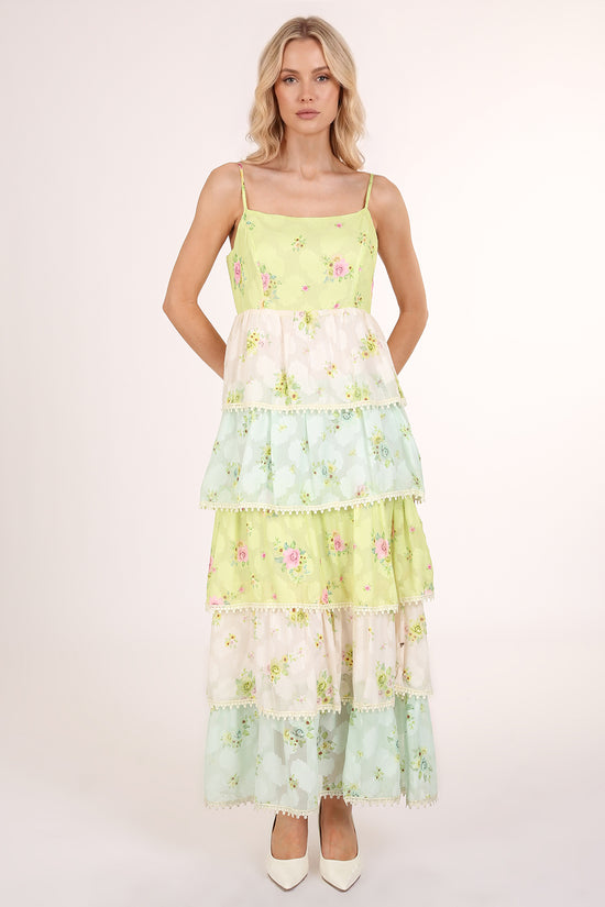 Jacky Floral Print Lace Trim Tiered Maxi Slip Dress - Shop Beulah Style