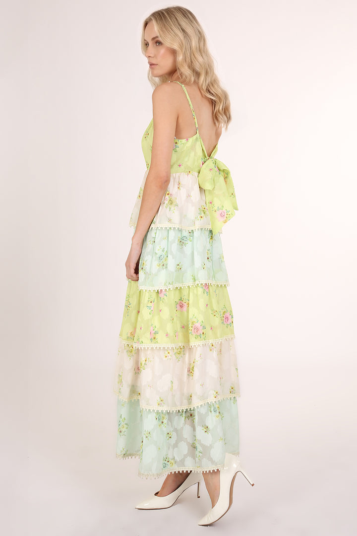 Jacky Floral Print Lace Trim Tiered Maxi Slip Dress - Shop Beulah Style