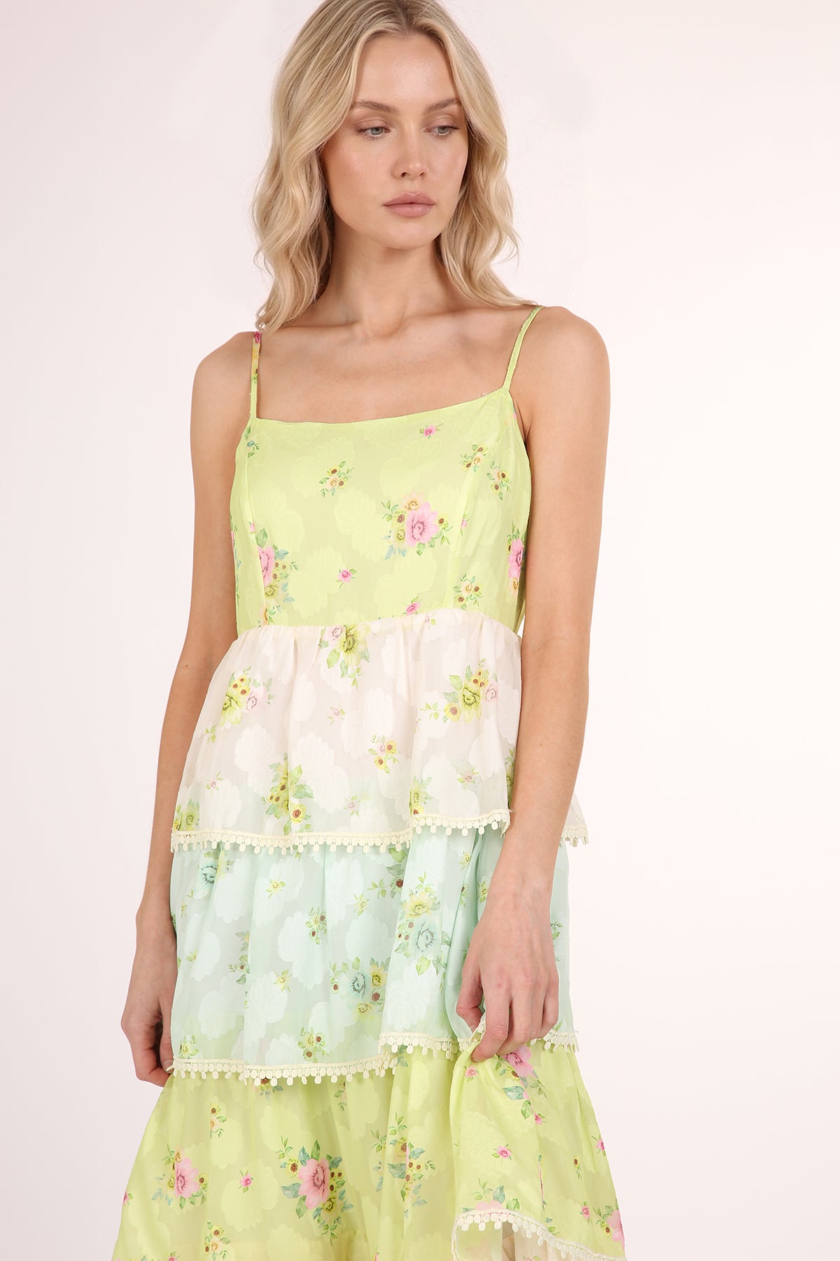 Jacky Floral Print Lace Trim Tiered Maxi Slip Dress - Shop Beulah Style