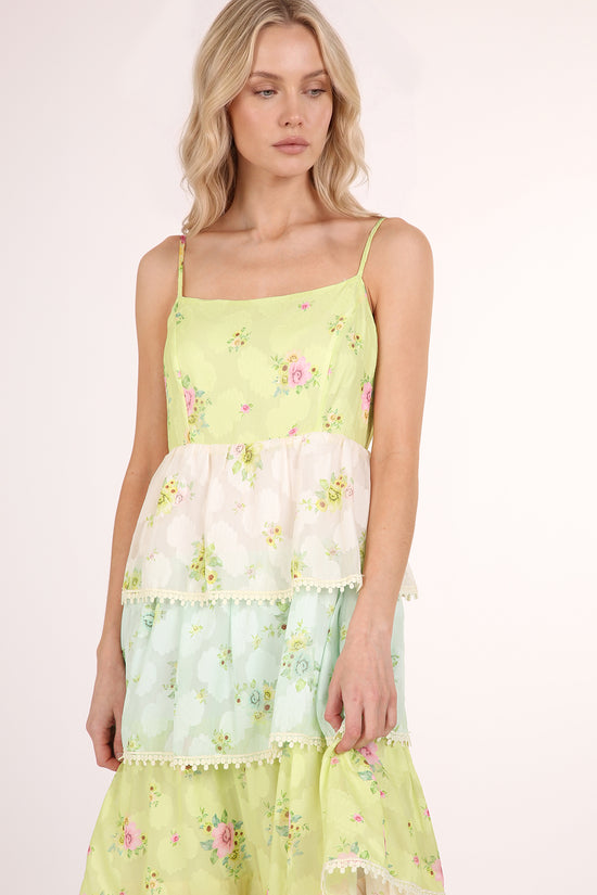 Jacky Floral Print Lace Trim Tiered Maxi Slip Dress - Shop Beulah Style