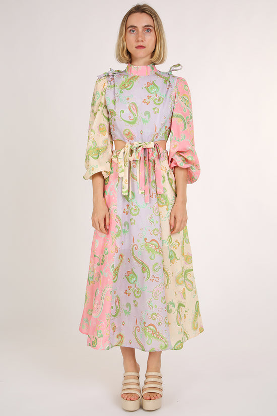 Meredith Colorblock Paisley Print Cutout Bust Tie Maxi Dress - Shop Beulah Style