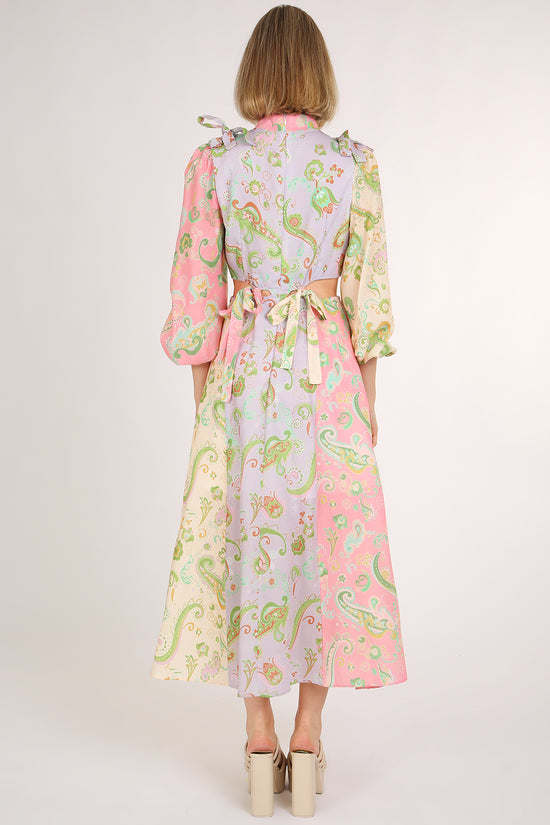 Meredith Colorblock Paisley Print Cutout Bust Tie Maxi Dress - Shop Beulah Style