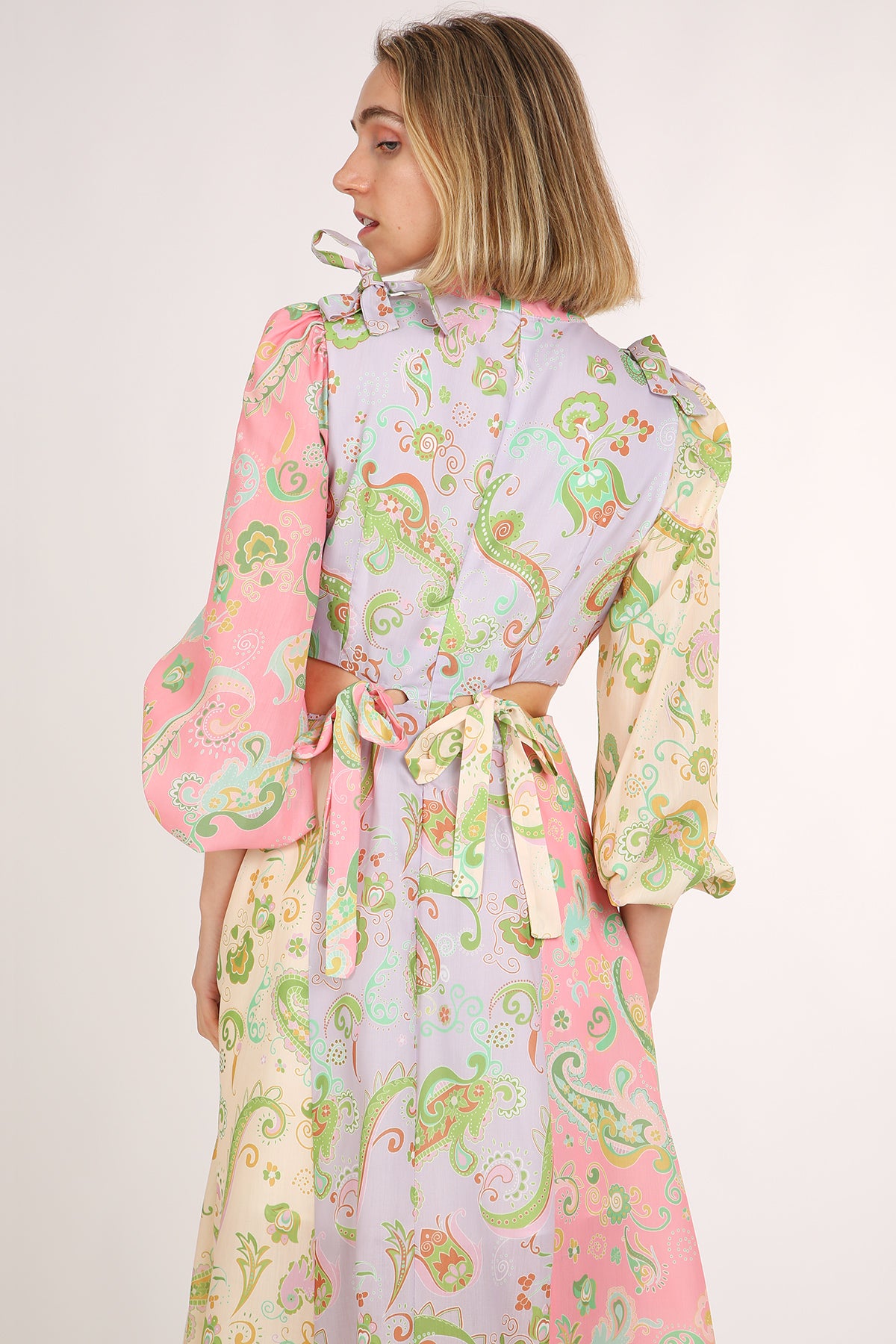 Meredith Colorblock Paisley Print Cutout Bust Tie Maxi Dress - Shop Beulah Style