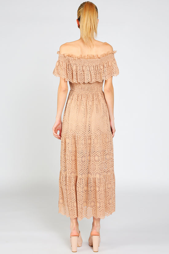 Kerry Geometric Lace Detail Smocked Maxi Dress - Shop Beulah Style