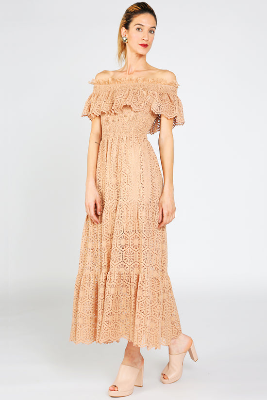 Kerry Geometric Lace Detail Smocked Maxi Dress - Shop Beulah Style