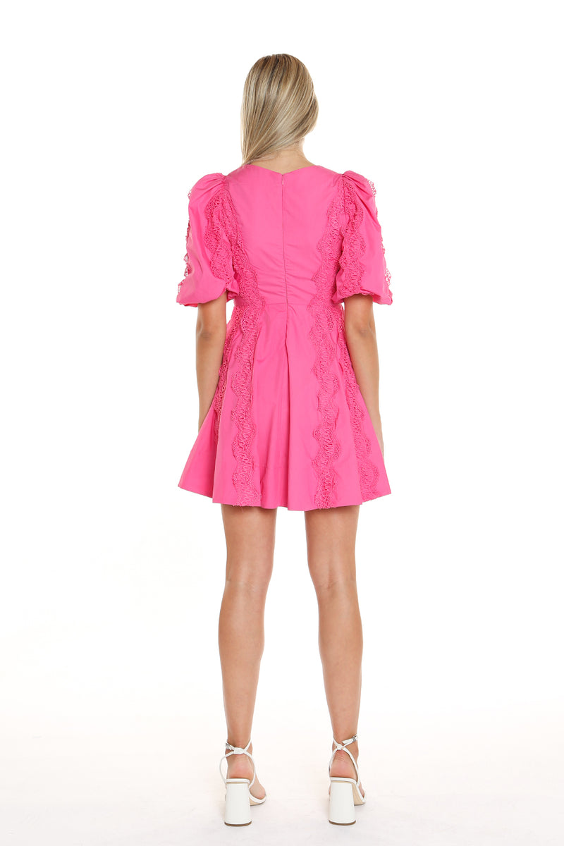 Danica Lace Trim Puff Shoulder Dress - Shop Beulah Style