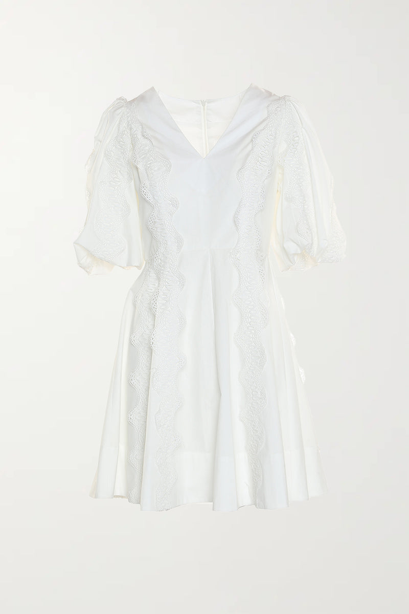 Danica Lace Trim Puff Shoulder Dress - Shop Beulah Style