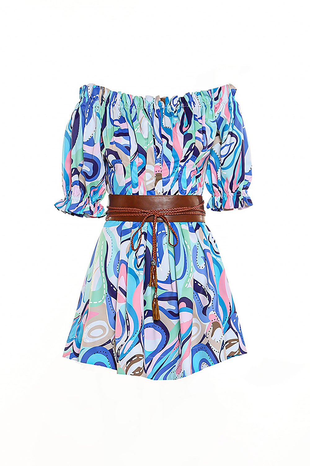 Anita Frill Trim Detail Off Shoulder Belted Mini Dress - Shop Beulah Style