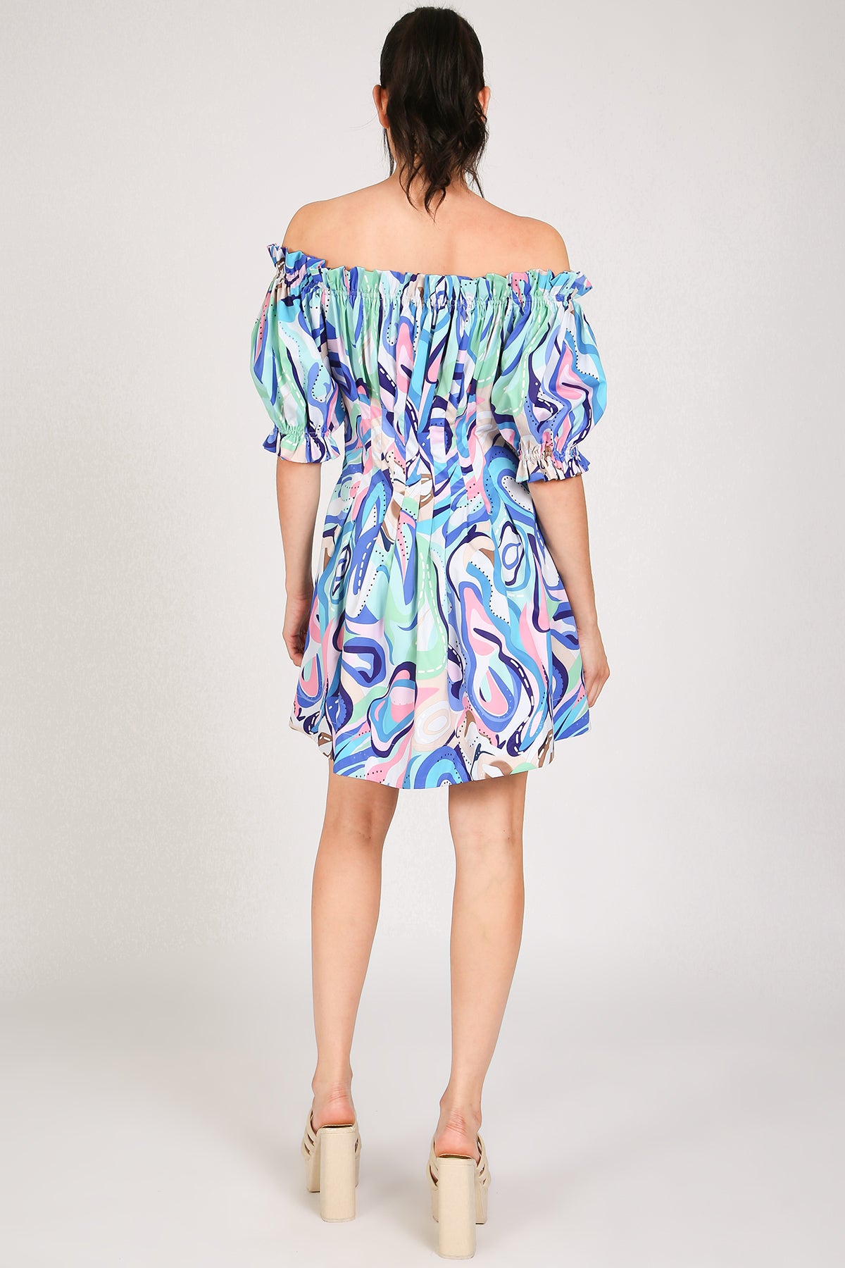 Anita Frill Trim Detail Off Shoulder Belted Mini Dress - Shop Beulah Style