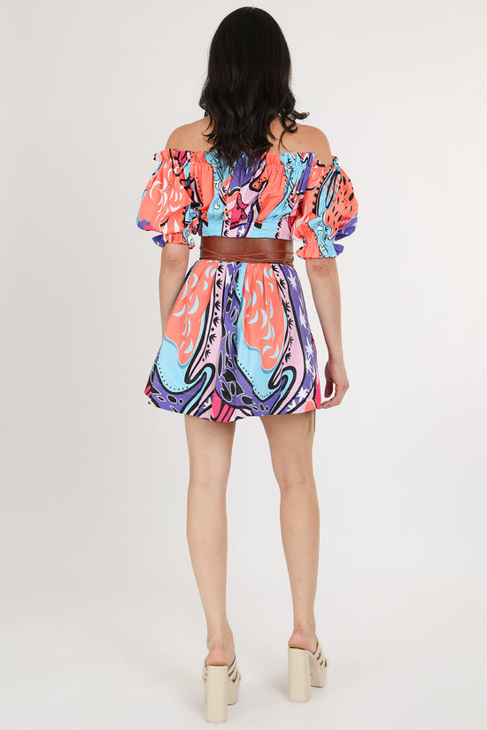 Anita Frill Trim Detail Off Shoulder Belted Mini Dress - Shop Beulah Style