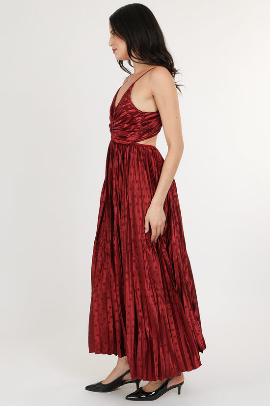 Dolly Dotted Pleats Satin Sweetheart Maxi Dress - Shop Beulah Style