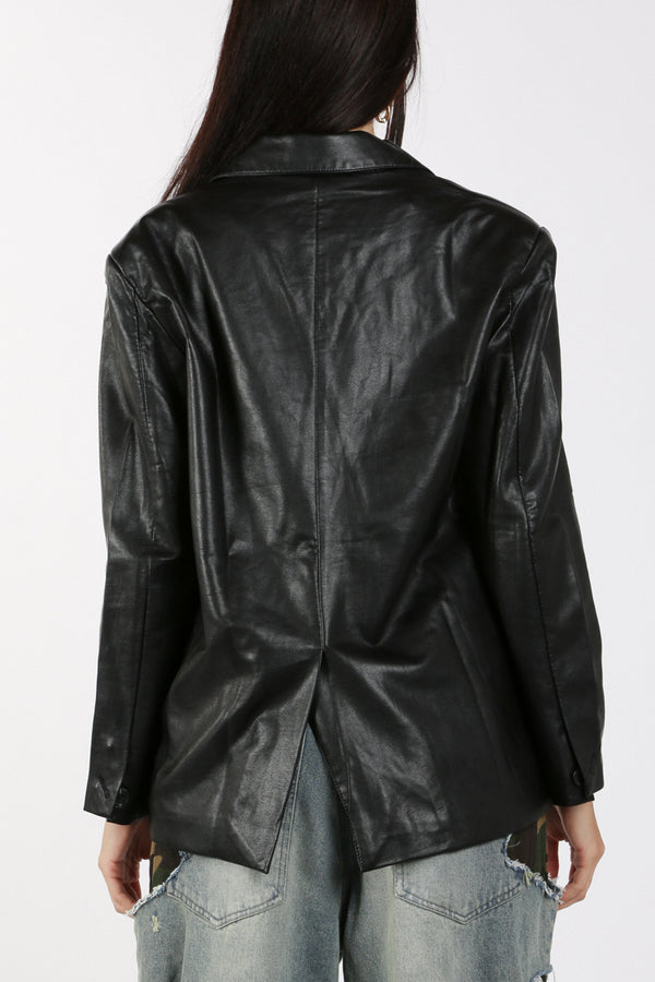 Paula Faux Leather Two Button Jacket - Shop Beulah Style