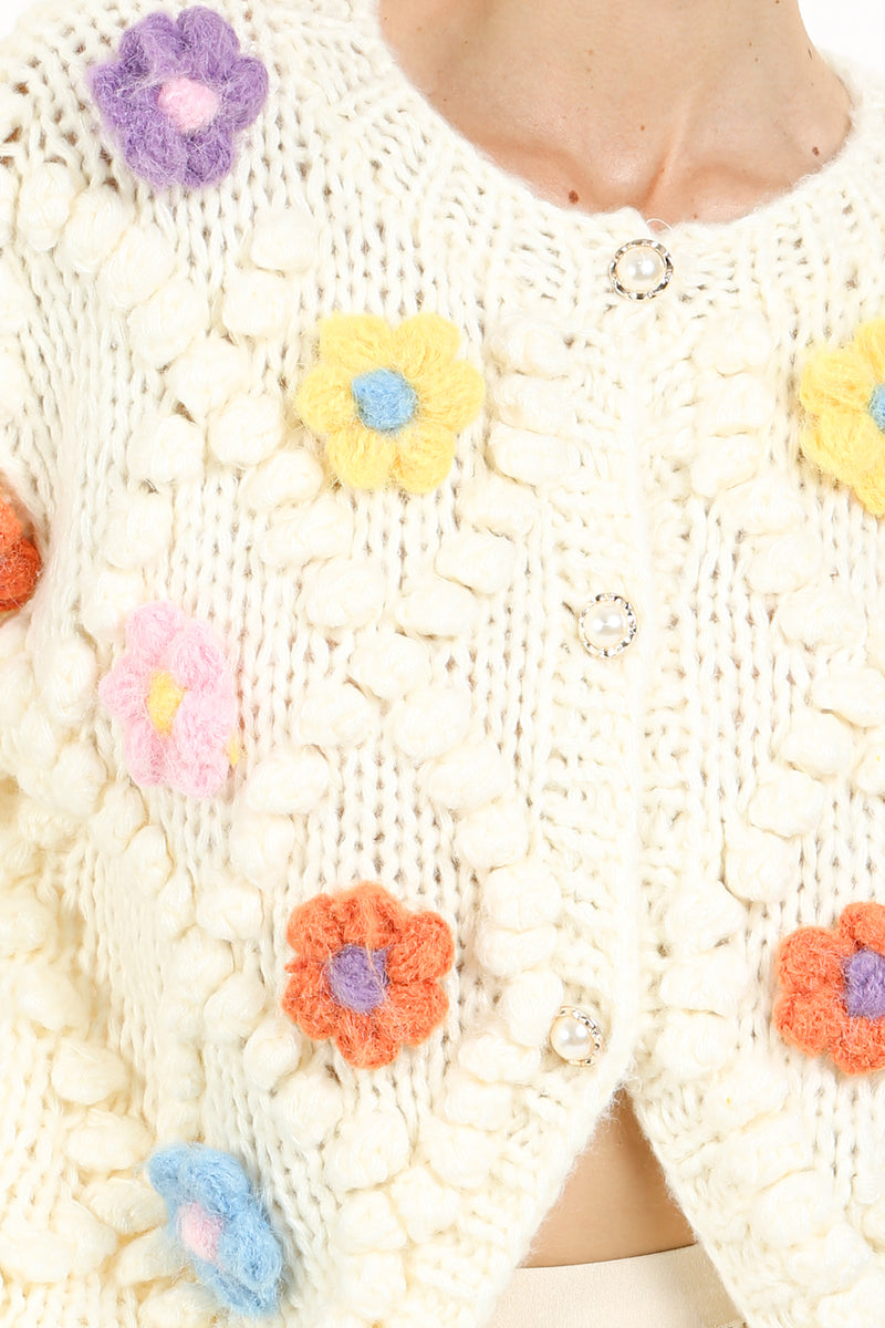 Mona Flower Crochet Applique Detail Sweater Top - Shop Beulah Style