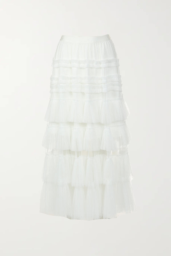 Claire Frilled And Ruffled Mesh Maxi Skirt - Shop Beulah Style