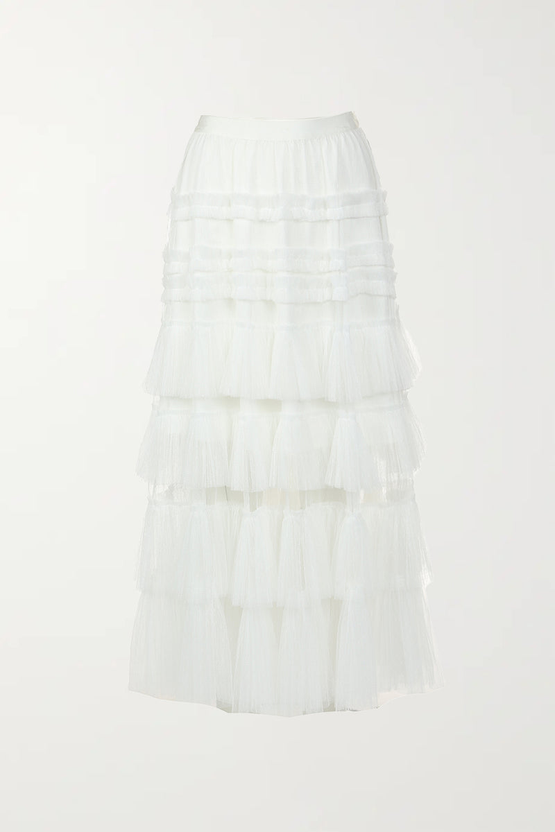Claire Frilled And Ruffled Mesh Maxi Skirt - Shop Beulah Style