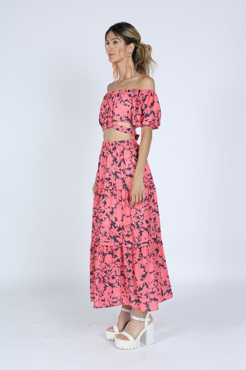 Roma Off Shoulder Crop Top And Maxi Tiered Skirt Set - Shop Beulah Style