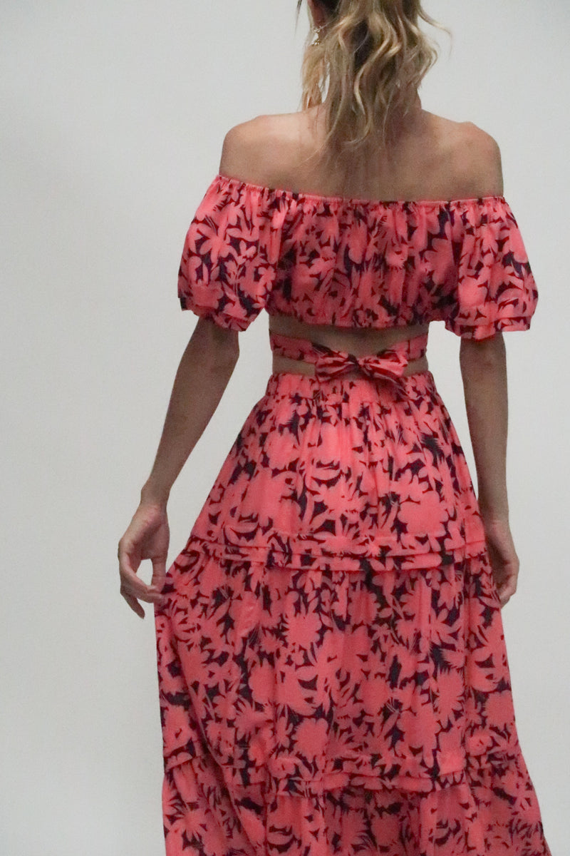 Roma Off Shoulder Crop Top And Maxi Tiered Skirt Set - Shop Beulah Style