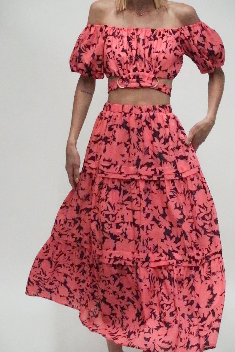 Roma Off Shoulder Crop Top And Maxi Tiered Skirt Set - Shop Beulah Style