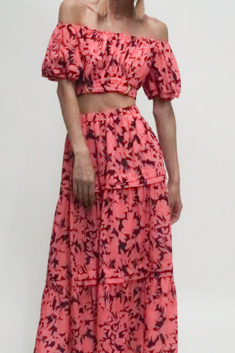 Roma Off Shoulder Crop Top And Maxi Tiered Skirt Set - Shop Beulah Style