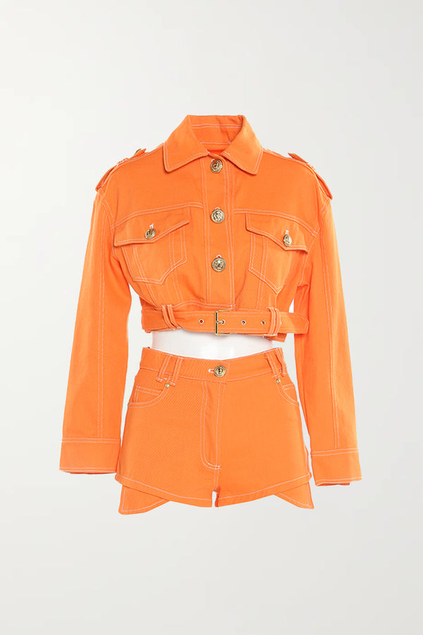 Cropped Denim Jacket & Shorts Set - Shop Beulah Style