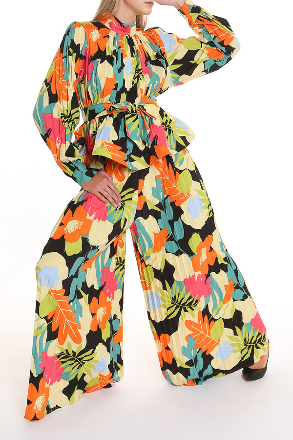 Skylar Pleated Peplum Top & Wide Pants Set - Shop Beulah Style