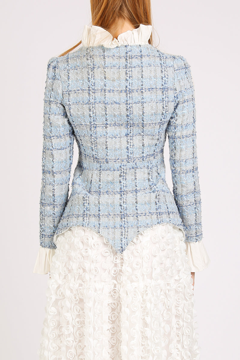 Izzy Ruffled Trim Tweed Square Neck Jacket