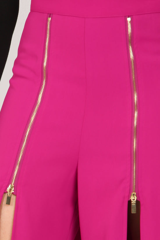 Macey Front Zippered Slit Details Wide Long Pants - Shop Beulah Style