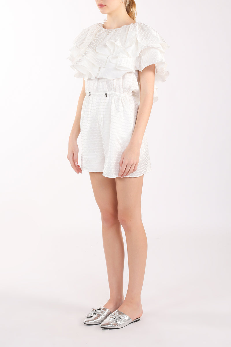 Sonia Embossed Woven Detail Ruffled Romper - Shop Beulah Style