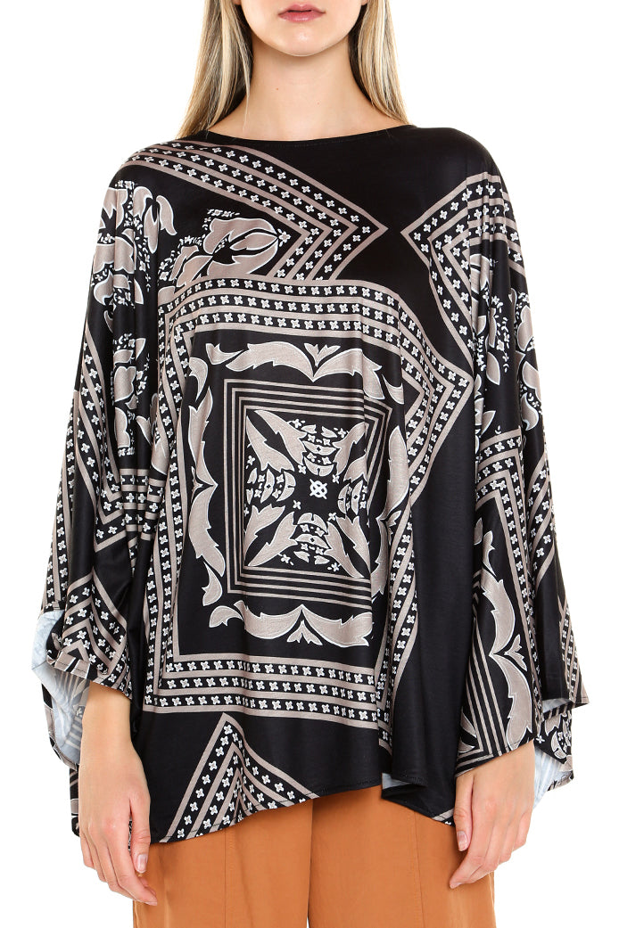 Boat Neck Geo Print Satin Top - Shop Beulah Style