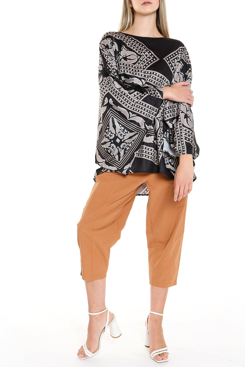 Boat Neck Geo Print Satin Top - Shop Beulah Style