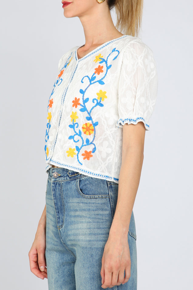 V Neck Embroidery Cardigan Top - Shop Beulah Style